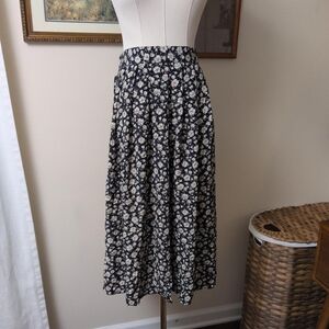 Worthington Navy and White Floral Midi Skirt